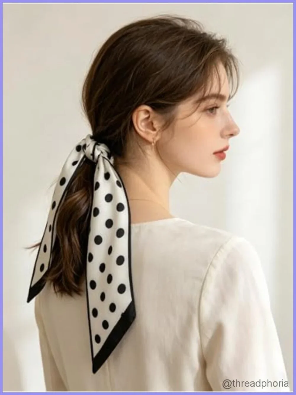 Women's Polka Dot Skinny Scarf Long Versatile Bandana Bag Accessory